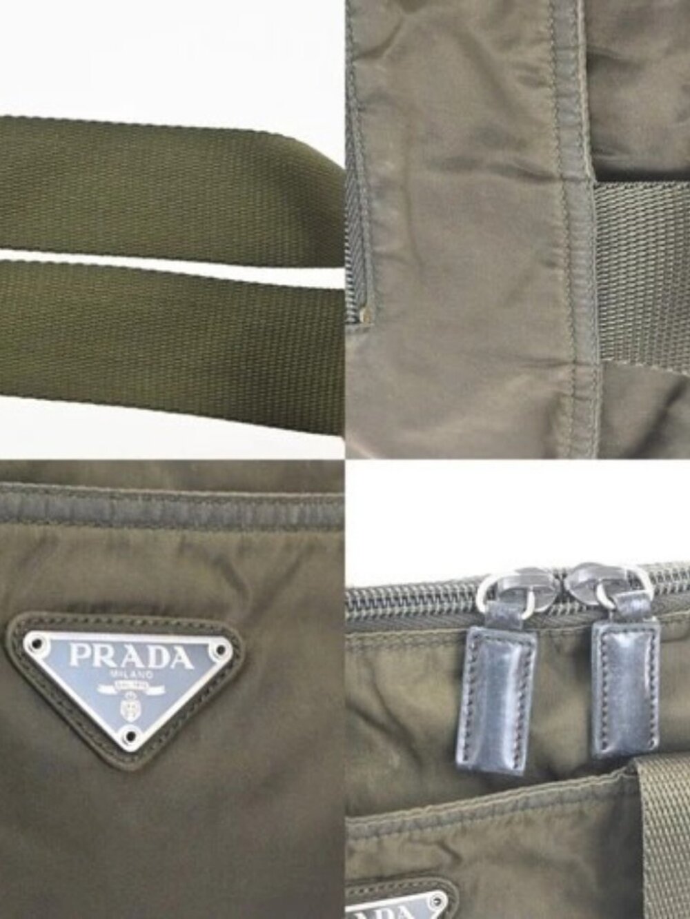 PRADA Logo Shoulder Hand Bag Nylon Leather Khaki Green 62TA556 - Picture 8 of 15